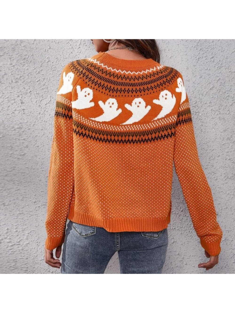 Casual Leopard Print Knitted Pullover Sweater - Long Sleeve Crew Neck Jumper - Picture 5 of 5